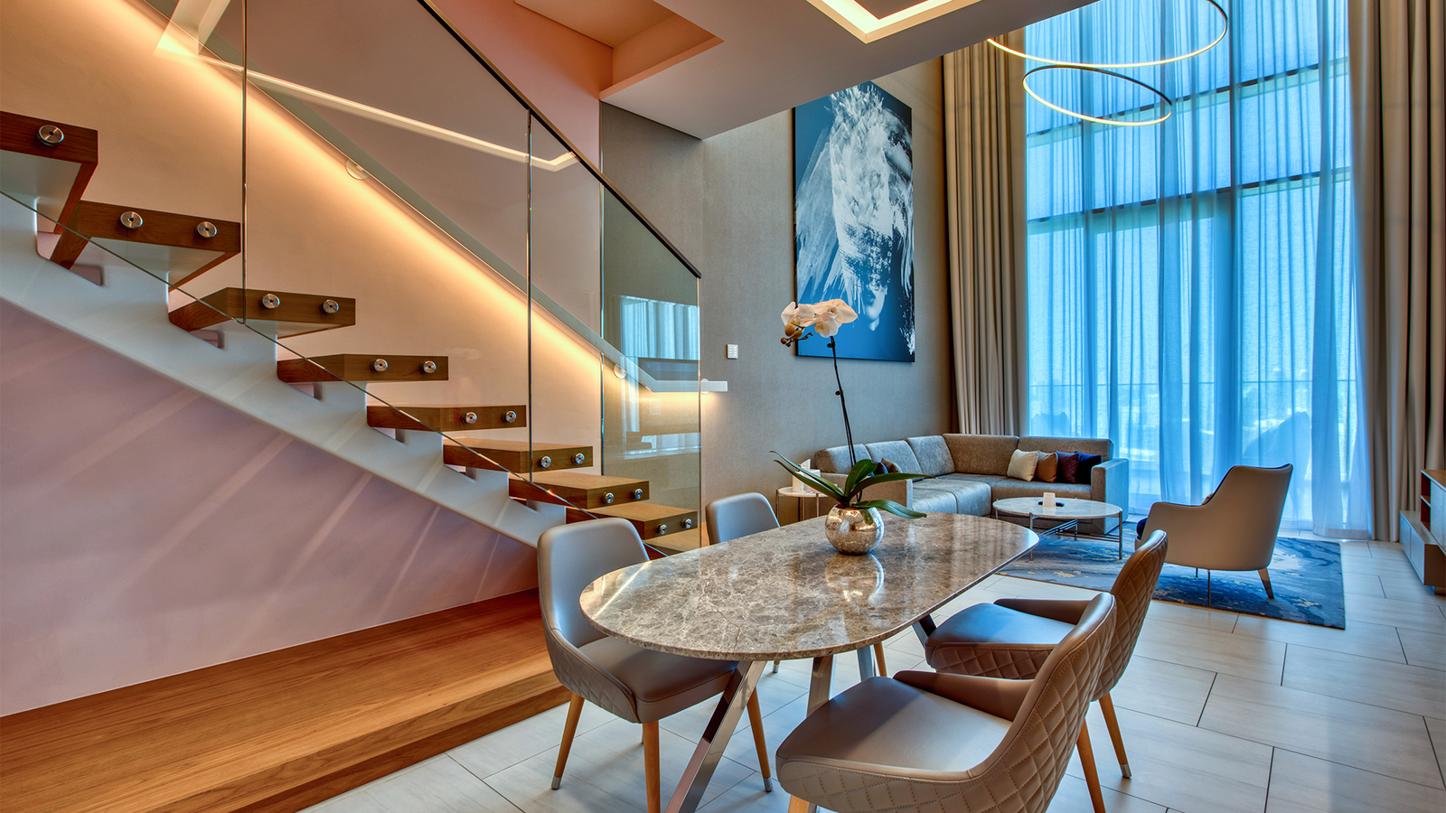 Stairs_SLS Dubai_Sheer Drapes Closed
